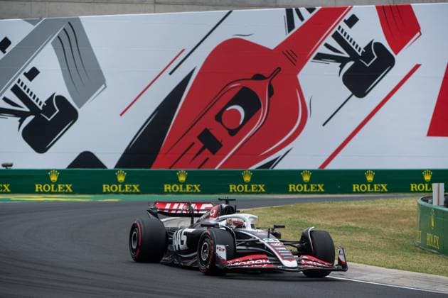 Kevin Magnussen MoneyGram Haas F1 Team, Denmark, 20 in Haas VF 24 in front of the painting of a red Formula 1 car and Rolex branding, HUN, Formula 1 World Championship, Hungarian Grand Prix, Hungaroring, Free Practice, 20 07 2024 HUN, Formula 1 World Championship, Hungarian Grand Prix, Hungaroring, Free Practice, 20 07 2024 Mogyorod Copyright: xEibner-Pressefoto Memmlerx EP_MMR