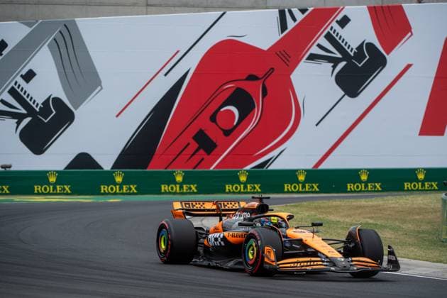 Oscar Piastri McLaren Formula 1 Team, Australia, 81 in McLaren MCL38 in front of a painting of a red Formula 1 car and Rolex branding, HUN, Formula 1 World Championship, Hungarian Grand Prix, Hungaroring, Free Practice, 20 07 2024 HUN, Formula 1 World Championship, Hungarian Grand Prix, Hungaroring, Free Practice, 20 07 2024 Mogyorod Copyright: xEibner-Pressefoto Memmlerx EP_MMR
