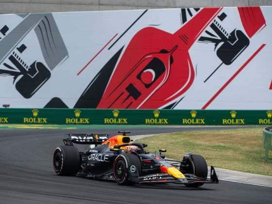 Max Verstappen Oracle Red Bull Racing, Netherlands, 01 in RedBull RB20 in front of the painting of a red Formula 1 car and Rolex branding, HUN, Formula 1 World Championship, Hungarian Grand Prix, Hungaroring, Free Practice, 20 07 2024 HUN, Formula 1 World Championship, Hungarian Grand Prix, Hungaroring, Free Practice, 20 07 2024 Mogyorod Copyright: xEibner-Pressefoto Memmlerx EP_MMR