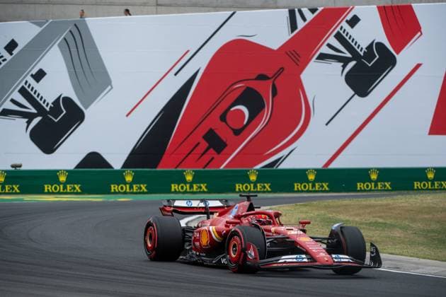 Charles Leclerc Scuderia Ferrari HP, Monaco, 16 in Ferrari SF 24 in front of the painting of a red Formula 1 car and Rolex branding, HUN, Formula 1 World Championship, Hungarian Grand Prix, Hungaroring, Free Practice, 20 07 2024 HUN, Formula 1 World Championship, Hungarian Grand Prix, Hungaroring, Free Practice, 20 07 2024 Mogyorod Copyright: xEibner-Pressefoto Memmlerx EP_MMR