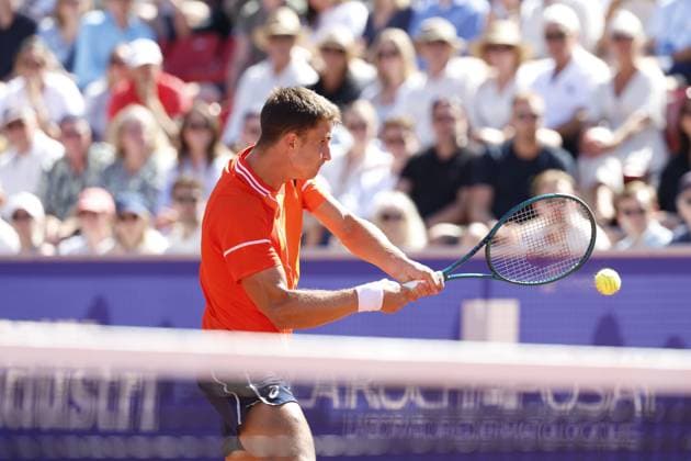 BASTAD, SWEDEN 20240720 Croatias Duje AjdukoviÄ‡ during Saturdays mens singles semi-final against Spains Rafael Nadal at the Nordea Open in Bastad BASTAD SWEDEN x9200x  Copyright: xAdamxIhse TTx NORDEA OPEN BASTAD