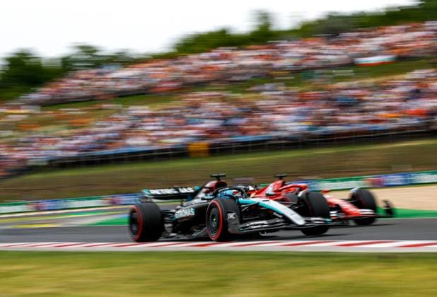 63 George Russell GBR, Mercedes AMG Petronas F1 Team , 16 Charles Leclerc MCO, Scuderia Ferrari HP , F1 Grand Prix of Hungary at Hungaroring on July 20, 2024 in Budapest, Hungary Photo by HOCH ZWEI Budapest Hungary