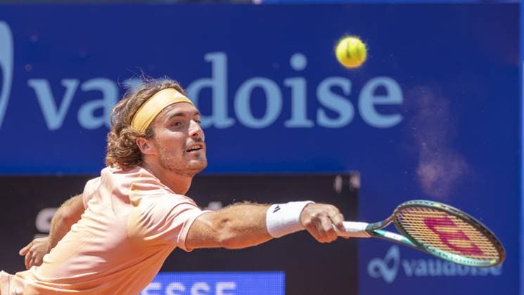 Gstaad Switzerland, 07 20 2024: Stefanos Tsitsipas (GRE) in semi final against Matteo Berrettini (ITA) during EFG Swiss Open. during EFG Swiss Open Gstaad, International Tennis match in Gstaad, Switzerland, July 20 2024  Copyright: xPatrickxDancel IPAxSportx xipa-ax xx IPA_48136312 IPA_Agency_IPA48136312