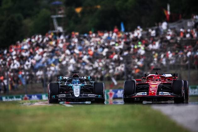 63 George Russell GBR, Mercedes AMG Petronas F1 Team , 16 Charles Leclerc MCO, Scuderia Ferrari HP , F1 Grand Prix of Hungary at Hungaroring on July 20, 2024 in Budapest, Hungary Photo by HOCH ZWEI Budapest Hungary
