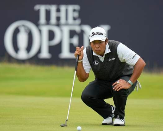 20th July 2024; Royal Troon Golf Club, Troon, South Ayrshire, Scotland; The Open Championship Round 3; Hideki Matsuyama lines up a putt on the 18th green  ActionPlus12670033 StevenxFlynn