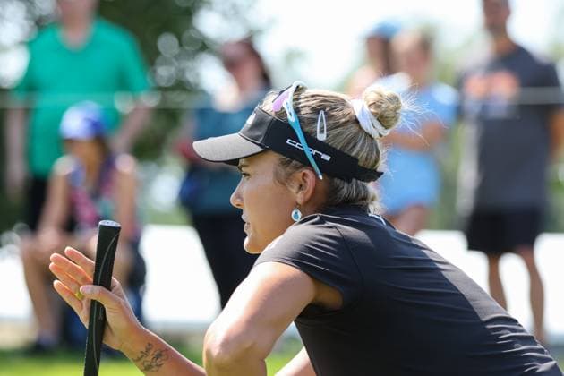 SYLVANIA, OH - JULY 20: Lexi Thompson lines up her put on the ninth green during the third round of the LPGA, Golf Damen Dana Open on July 20, 2024 at Highland Meadows Golf Club in Sylvania, Ohio. (Photo by Scott W. Grau Icon Sportswire) GOLF: JUL 20 LPGA Dana Open EDITORIAL USE ONLY Icon24072009