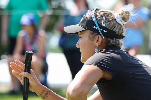 SYLVANIA, OH - JULY 20: Lexi Thompson lines up her put on the ninth green during the third round of the LPGA, Golf Damen Dana Open on July 20, 2024 at Highland Meadows Golf Club in Sylvania, Ohio. (Photo by Scott W. Grau Icon Sportswire) GOLF: JUL 20 LPGA Dana Open EDITORIAL USE ONLY Icon24072010