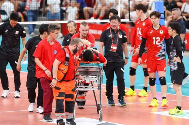 GDANSK 20.07.2024 PRZEDOLIMPIJSKI TURNIEJ TOWARZYSKI SIATKARZY POLSKA - JAPONIA --- PRE-OLYMPIC MENS VOLLEYBALL FRIENDLY TOURNAMENT IN GDANSK: POLAND- JAPAN KENTARO TAKAHASHI KONTUZJA INJURY FOT. ANNA KLEPACZKO FOTOPYK NEWSPIX.PL --- Newspix.pl POLAND OUT!  240720LUM153