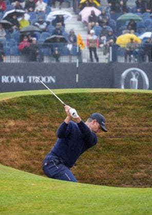 Justin Rose plays out of a bunker at the 17th green. The British Open Championship, Day Three, Golf, Royal Troon, Troon, UK - 20 July 2024  Copyright: xStuartxWallace Shutterstockx 14588004bu