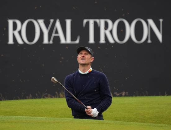 Justin Rose plays out of a bunker at the 18th green. The British Open Championship, Day Three, Golf, Royal Troon, Troon, UK - 20 July 2024  Copyright: xStuartxWallace Shutterstockx 14588004cd