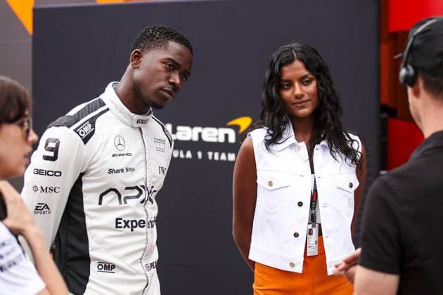 IDRIS Damson Alade-Bo (GBR), actor playing Joshua Pearce, driver of the fictional APX GP team in the Apex F1 movie by Apple Studios Bruckheimer Films, portrait and SIMONE Ashley actress portrait during the Formula 1 Hungarian Grand Prix 2024, 13th round of the 2024 Formula One World Championship, WM, Weltmeisterschaft from July 19 to 21, 2024 on the Hungaroring, in Mogyorod, Hungary - F1 - HUNGARIAN GRAND PRIX 2024 DPPI Panoramic  240721_R13_UNGHERIA_DP_EA021266