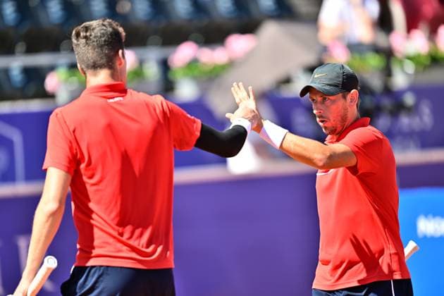 France s Manuel Guinard and Gregoire Jacq during Sunday s men s doubles final against Brazil s Orlando Luz and Rafael Matos in the Nordea Open in Bastad, Sweden on July 21, 2024 BASTAD SWEDEN x9200x  Copyright: xBjörnxLarssonxRosvall TTx NORDEA OPEN BASTAD FINAL