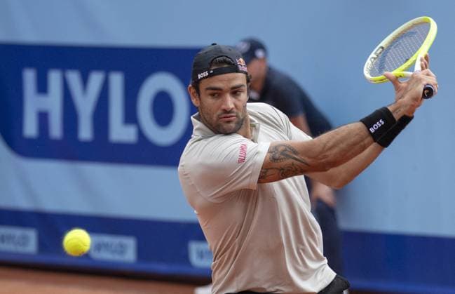 International Tennis match - EFG Swiss Open Gstaad Gstaad Switzerland, 07 21 2024: Matteo Berrettini (ITA) in final against Quentin Halys (FRA) during EFG Swiss Open. during EFG Swiss Open Gstaad, International Tennis match in Gstaad, Switzerland, July 21 2024 Gstaad Switzerland  Copyright: xIPAxSport ABACAx