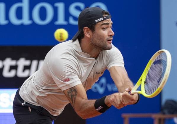 International Tennis match - EFG Swiss Open Gstaad Gstaad Switzerland, 07 21 2024: Matteo Berrettini (ITA) in final against Quentin Halys (FRA) during EFG Swiss Open. during EFG Swiss Open Gstaad, International Tennis match in Gstaad, Switzerland, July 21 2024 Gstaad Switzerland  Copyright: xIPAxSport ABACAx