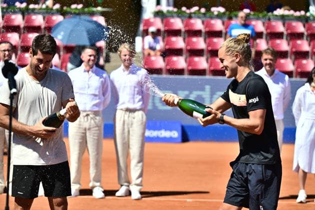 BASTAD, SWEDEN 20240721 Brazils Orlando Luz and Rafael Matos celebrate their win during Sundays mens doubles final against Frances Manuel Guinard and Gregoire Jacq at the Nordea Open in Bastad BASTAD SWEDEN x9200x  Copyright: xBjörnxLarssonxRosvall TTx NORDEA OPEN BASTAD FINAL