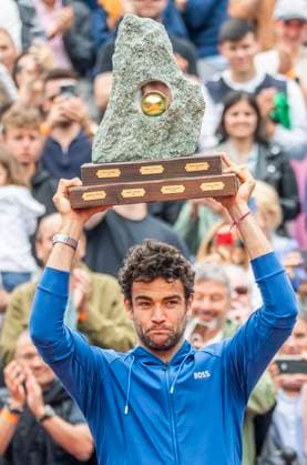 July 21, 2024, Gstaad, Bern, Switzerland: Gstaad Switzerland, 07 21 2024: MATTEO BERRETTINI of Italy celebrates his victory and winning the tournament during the awards ceremony of EFG Swiss Open Gstaad ATP, Tennis Herren 250 , EFG Swiss Open Gstaad-ATP 250 took place at Roy Emerson Arena in Gstaad, which is located in the famous ski resort of Gstaad and which is located in the Bernese Oberland. MATTEO BERRETTINI won 6-3, 6-1 and wins the tournament. Gstaad Switzerland - ZUMAd206 20240721_zip_d206_032 Copyright: xEricxDubostx
