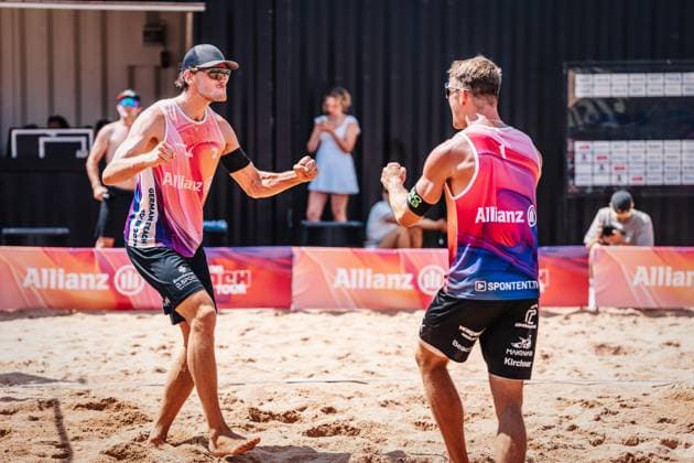 Beach volleyball men German Beach Tour 2024 Tourstop Munich 21 07 2024 f l Paul Henning and Daniel Kirchner Munich Central University Sports Beach Bavaria Germany