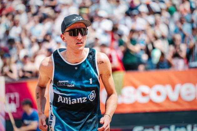 Beach volleyball men German Beach Tour 2024 Tourstop Munich 21 07 2024 Momme Lorenz Portrait Munich Central University Sports Beach Bavaria Germany