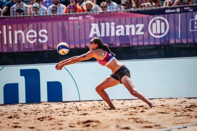 Beach volleyball men German Beach Tour 2024 Tourstop Munich 21 07 2024 Kira Walkenhorst plays the ball Munich Central University Sports Beach Bavaria Germany
