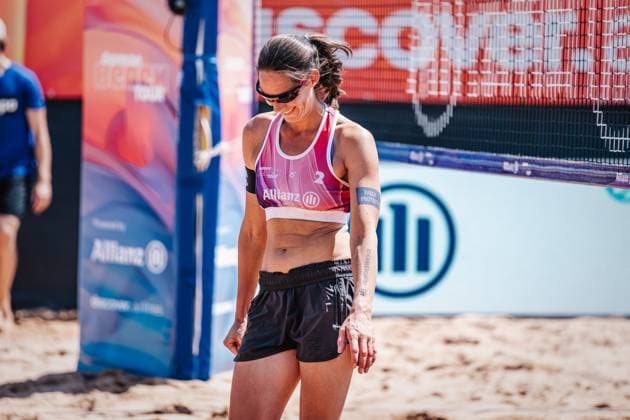 Beach volleyball men German Beach Tour 2024 Tourstop Munich 21 07 2024 Kira Walkenhorst smiles Munich Central University Sports Beach Bavaria Germany
