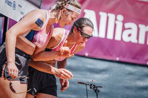 Beach volleyball men German Beach Tour 2024 Tourstop Munich 21 07 2024 f l Isabel Schneider and Kira Walkenhorst Munich Central University Sports Beach Bavaria Germany