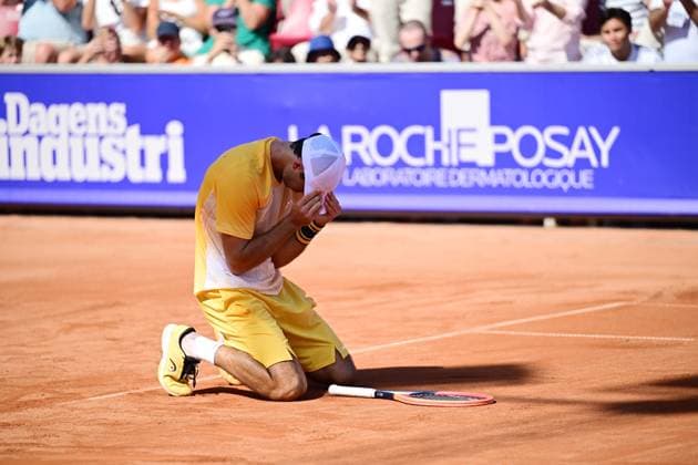 BASTAD 20240721 Portugals Nuno Borges celebrates after winning Sundays mens singles final against Spains Rafael Nadal at the Nordea Open in Bastad BASTAD SWEDEN x9200x  Copyright: xBjörnxLarssonxRosvall TTx NORDEA OPEN BASTAD FINAL