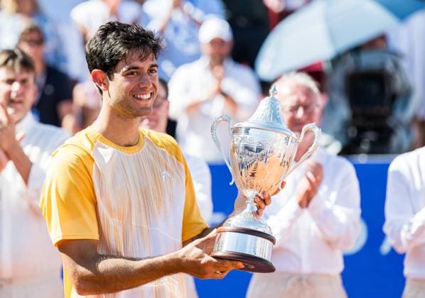 240721 Nuno Borges of Portugal celebrates with the trophy after the men™s single final against Rafael Nadal of Spain during Nordea Open day 7 on July 21, 2024 in Bastad Photo Niclas Jönsson BILDBYRAN COP 273 NO0291 tennis svenska öppna swedish open bbeng jubel  Copyright: NICLASxJÖNSSON BB240721NO090