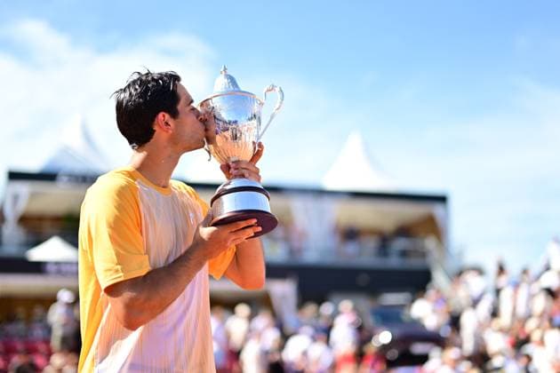 BASTAD 20240721 Portugals Nuno Borges kisses the trophy after winning Sundays mens singles final against Spains Rafael Nadal at the Nordea Open in Bastad BASTAD SWEDEN x9200x  Copyright: xBjörnxLarssonxRosvall TTx NORDEA OPEN BASTAD FINAL