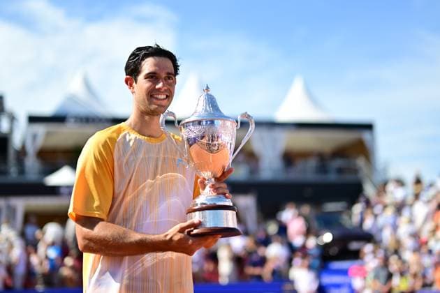 BASTAD 20240721 Portugals Nuno Borges with the trophy after winning Sundays mens singles final against Spains Rafael Nadal at the Nordea Open in Bastad BASTAD SWEDEN x9200x  Copyright: xBjörnxLarssonxRosvall TTx NORDEA OPEN BASTAD FINAL