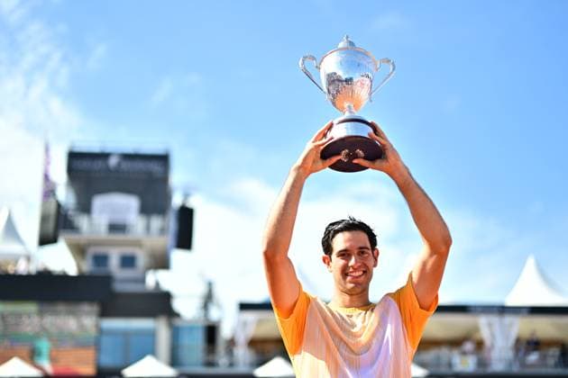 BASTAD 20240721 Portugals Nuno Borges with the trophy after winning Sundays mens singles final against Spains Rafael Nadal at the Nordea Open in Bastad BASTAD SWEDEN x9200x  Copyright: xBjörnxLarssonxRosvall TTx NORDEA OPEN BASTAD FINAL