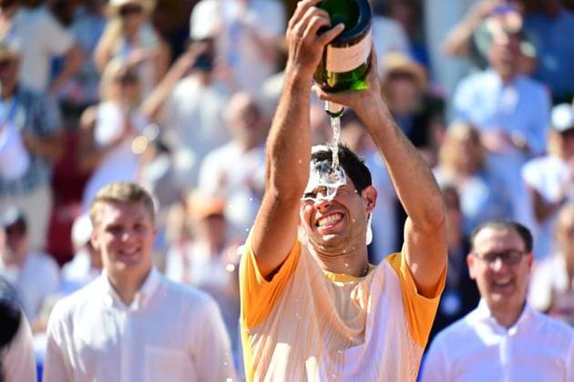 Portugal s Nuno Borges celebrates the win during Sunday s men s singles final against Spain s Rafael Nadal in the Nordea Open in Bastad, Sweden on july 21, 2024 BASTAD SWEDEN x9200x  Copyright: xBjörnxLarssonxRosvall TTx SWEDEN TENNIS BASTAD OPEN