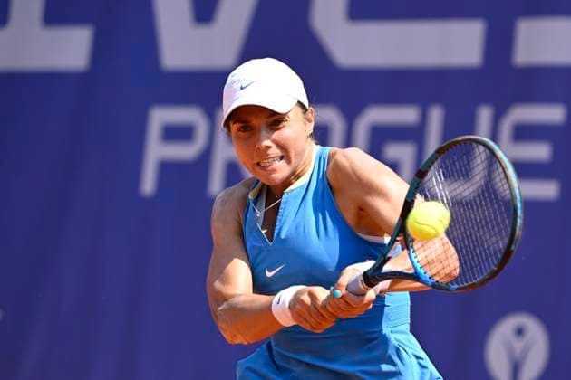 Viktoriya Tomova of Bulgaria (pictured) in action during the WTA, Tennis Damen women s tennis tournament Livesport Prague Open 2024 match against Renata Jamrichova of Slovakia in Prague, Czech Republic, July 21, 2024. (CTKxPhoto MichalxKamaryt) CTKPhotoP2024072103317  CTKPhotoP2024072103317