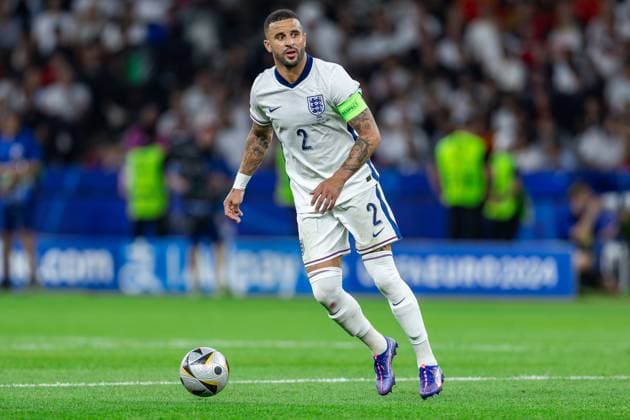 Spain vs England during the UEFA EURO, EM, Europameisterschaft,Fussball 2024 final match in Berlin, Germany Kyle Walker of England seen in action during the UEFA EURO 2024 final match between Spain and England at Olympiastadion Berlin in Berlin, Germany. Copyright: xMikolajxBarbanellx