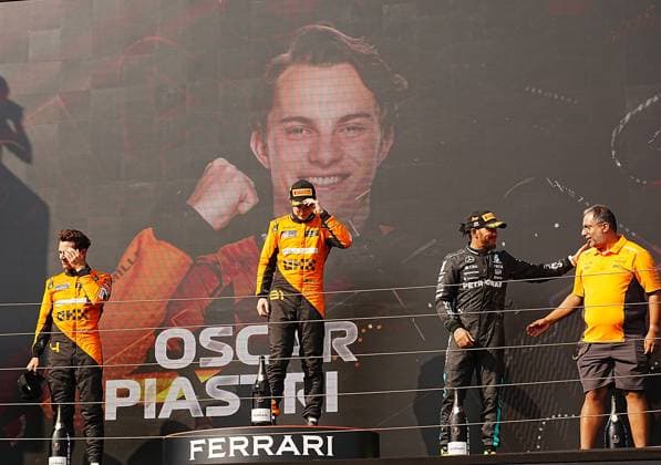 FORMULA 1 HUNGARIAN GRAND PRIX 2024 21 07 2024, Hungaroring, Budapest, FORMULA 1 HUNGARIAN GRAND PRIX 2024 , in the picture winner Oscar Piastri AUS , McLaren F1 Team, 2nd place for Lando Norris GBR , 3rd place for Lewis Hamilton GBR , Mercedes AMG Petronas Formula One Team nordphotoxGmbHx xBratic nph00250