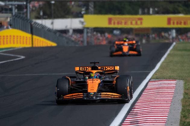 Oscar Piastri McLaren Formula 1 Team, Australia, 81 in McLaren MCL38 ahead of Lando Norris McLaren Formula 1 Team, Great Britain, 04 , HUN, Formula 1 World Championship, Hungarian Grand Prix, Hungaroring, Race, 21 07 2024 HUN, Formula 1 World Championship, Hungarian Grand Prix, Hungaroring, Race, 21 07 2024 Mogyorod Copyright: xEibner-Pressefoto Memmlerx EP_MMR