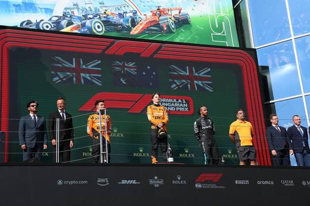 21 07 2024, Hungaroring, Budapest, FORMULA 1 HUNGARIAN GRAND PRIX 2024 , in the picture winner Oscar Piastri AUS , McLaren F1 Team, 2nd place for Lando Norris GBR , 3rd place for Lewis Hamilton GBR , Mercedes AMG Petronas Formula One Team Defodi 506 20240721 hbr 7261 Defodi-506