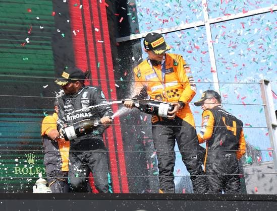 FORMULA 1 HUNGARIAN GRAND PRIX 2024 21 07 2024, Hungaroring, Budapest, FORMULA 1 HUNGARIAN GRAND PRIX 2024 , in the picture winner Oscar Piastri AUS , McLaren F1 Team, 2nd place for Lando Norris GBR , 3rd place for Lewis Hamilton GBR , Mercedes AMG Petronas Formula One Team nordphotoxGmbHx xBratic nph00250