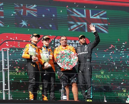 FORMULA 1 HUNGARIAN GRAND PRIX 2024 21 07 2024, Hungaroring, Budapest, FORMULA 1 HUNGARIAN GRAND PRIX 2024 , in the picture winner Oscar Piastri AUS , McLaren F1 Team, 2nd place for Lando Norris GBR , 3rd place for Lewis Hamilton GBR , Mercedes AMG Petronas Formula One Team nordphotoxGmbHx xBratic nph00250
