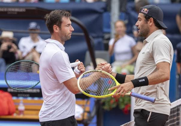 Gstaad Switzerland, 07 21 2024: Quentin Halys (FRA) loses final against Matteo Berrettini (ITA)during EFG Swiss Open. during EFG Swiss Open Gstaad, International Tennis match in Gstaad, Switzerland, July 21 2024  Copyright: xPatrickxDancel IPAxSportx xipa-ax xx IPA_48160600 IPA_Agency_IPA48160600