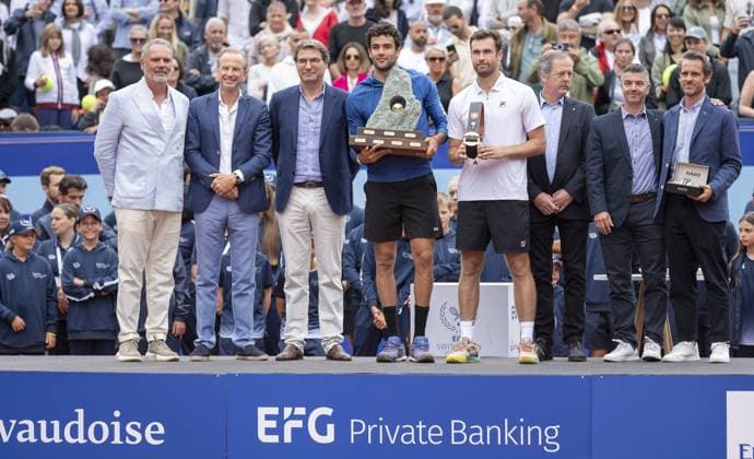 Gstaad: Gstaad Switzerland, 07 21 2024: Matteo Berrettini (ITA) wins final against Quentin Halys (FRA) during EFG Swiss Open. during EFG Swiss Open Gstaad, International Tennis match in Gstaad, Switzerland, July 21 2024 International Tennis match - EFG Swiss Open Gstaad  - ZUMAp169 20240721_zsa_p169_126 Copyright: xPatrickxDancel IPAxSportx