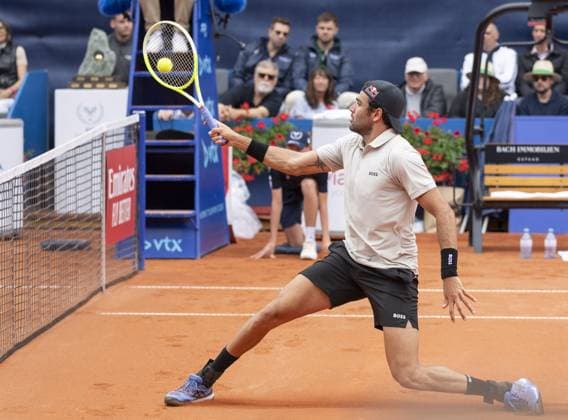 International Tennis match - EFG Swiss Open Gstaad Gstaad Switzerland, 07 21 2024: Matteo Berrettini (ITA) in final against Quentin Halys (FRA) during EFG Swiss Open. during EFG Swiss Open Gstaad, International Tennis match in Gstaad, Switzerland, July 21 2024 Gstaad Switzerland  Copyright: xIPAxSport ABACAx