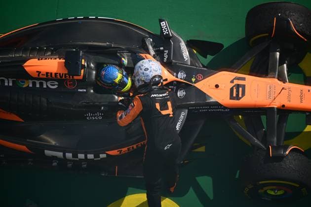 F1 Grand Prix of Hungary Oscar Piastri of McLaren F1 Team is celebrating his first win during the race of Hungarian GP, the 13th race of the Formula 1 World Championship, WM, Weltmeisterschaft in Hungaroring, Mogyorod, Kosice, Hungary, on July 21, 2024. Mogyorod Hungary  Copyright: xAndreaxDiodatox originalFilename:diodato-notitle240721_npVXT.jpg