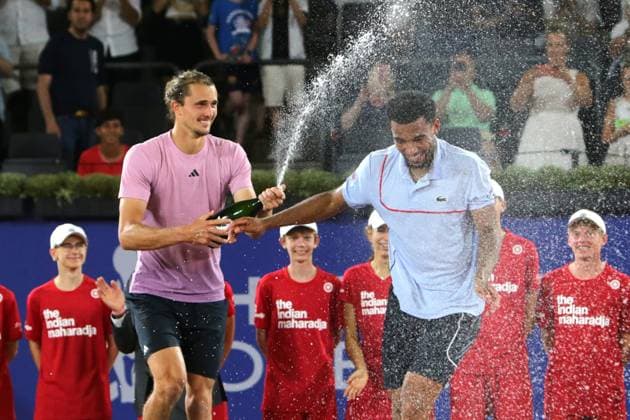 Tennis Men ATP, Tennis Men Tour 500 European Open Hamburg, Hamburg Open ATP 500 2024 , 21 07 2024 , Final , Alexander Zverev GER gives Arthur Fils FRA a champagne shower , Winner Hamburg 2024 Copyright: FernandoxSoares