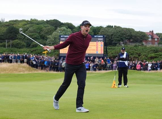 Justin Rose reacts after missing a birdie putt on the 12th green. The British Open Championship, Day Three, Golf, Royal Troon, Troon, UK - 21 July 2024  Copyright: xStuartxWallace Shutterstockx 14588006db