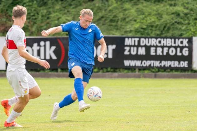 Yanik Spalt VfB Stuttgart and Marlon Faß TSG 1899 Hoffenheim xettx, Germany, Schwaebisch Hall, 21 07 2024, 21 Sparkassen Bundeslica Cup A Juniors, 2024, Semifinal, TSG 1899 Hoffenheim VfB Stuttgart, Optima Sporttpark Photo A2 Bildagentur Peter Hartenfelser