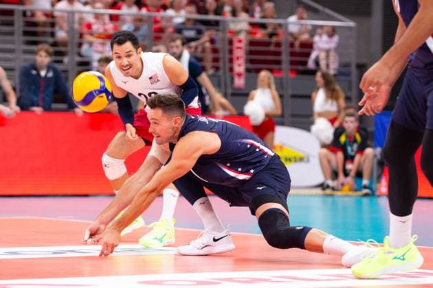 GDANSK 21.07.2024 PRZEDOLIMPIJSKI TURNIEJ TOWARZYSKI SIATKARZY POLSKA - USA --- PRE-OLYMPIC MENS VOLLEYBALL FRIENDLY TOURNAMENT IN GDANSK: POLAND - USA ERIK SHOJI THOMAS JAESCHKE FOT. ANNA KLEPACZKO FOTOPYK NEWSPIX.PL --- Newspix.pl POLAND OUT!  240721LUM155