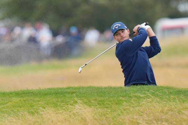 21st July 2024; Royal Troon Golf Club, Troon, South Ayrshire, Scotland; The Open Championship Final Round; Rasmus Hojgaard plays from a bunker on the 18th hole  ActionPlus12671105 StevenxFlynn