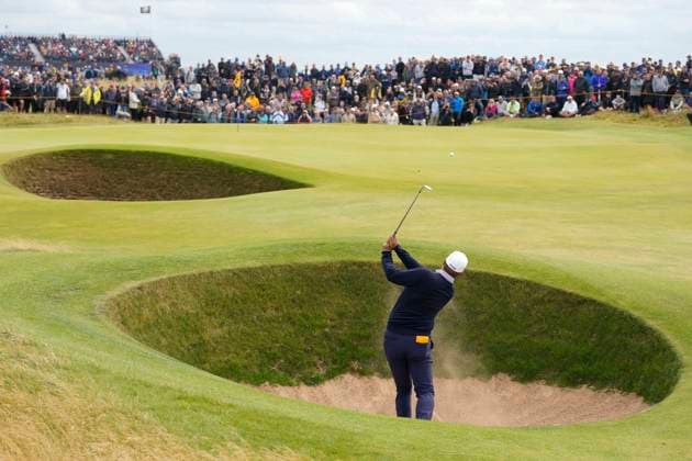 21st July 2024; Royal Troon Golf Club, Troon, South Ayrshire, Scotland; The Open Championship Final Round; Tom Hoge plays from a bunker on the 4th hole  ActionPlus12671109 StevenxFlynn