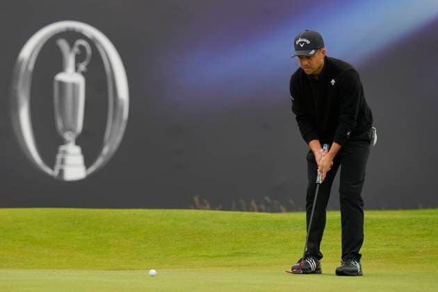 21st July 2024; Royal Troon Golf Club, Troon, South Ayrshire, Scotland; The Open Championship Final Round; Xander Schauffele lines up a putt on the 72nd hole  ActionPlus12671124 StevenxFlynn