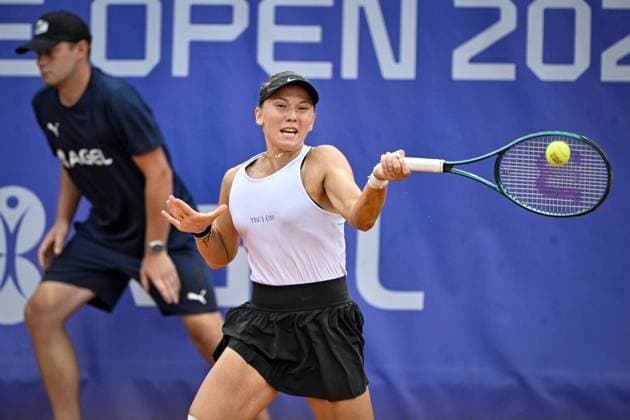 Russian tennis player Oksana Selekhmeteva in action during the WTA, Tennis Damen women s tennis tournament Livesport Prague Open 2024 match against Barbora Palicova from Czechia, in Prague, Czech Republic, on July 22, 2024. (CTKxPhoto VitxSimanek) CTKPhotoP2024072202223  CTKPhotoP2024072202223